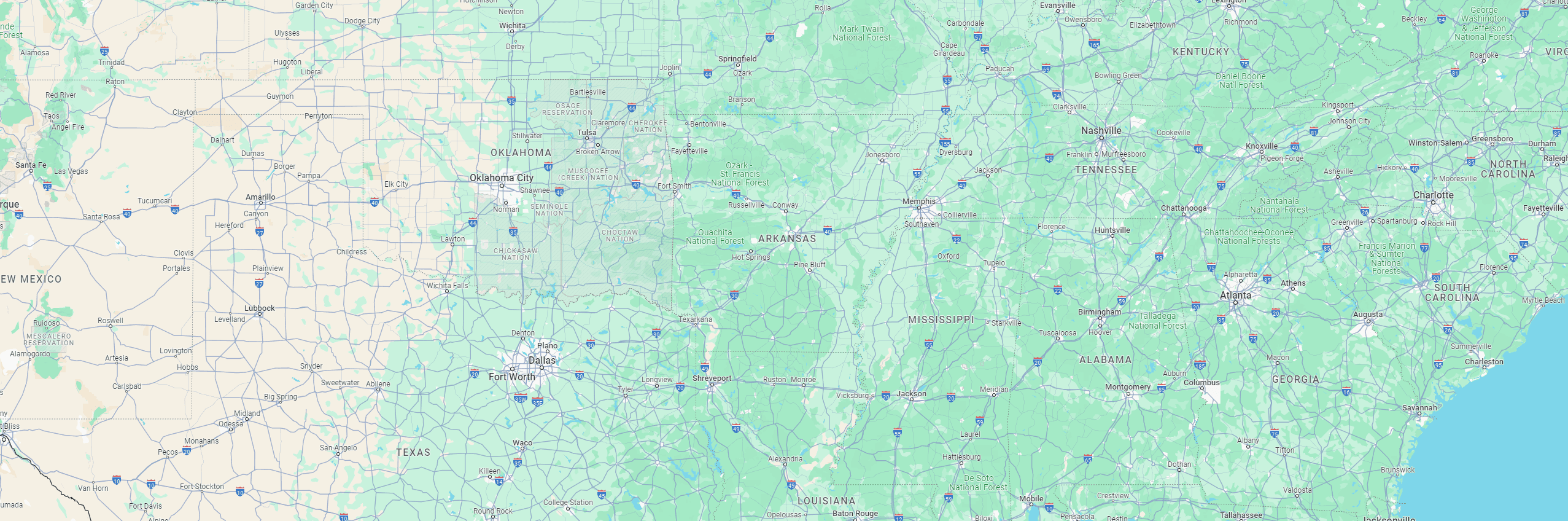 map of southeastern United States